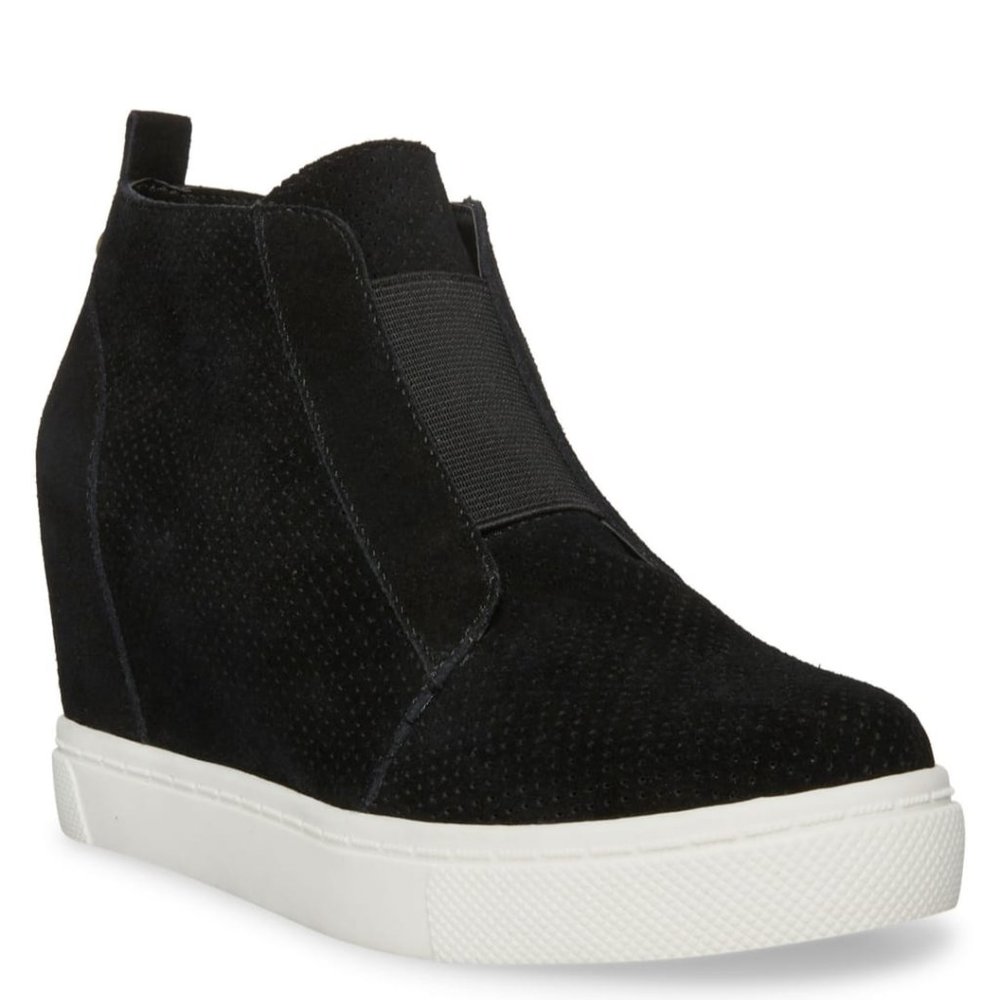NEW Steve Madden Suede Women Ladies Wedge High Sneaker Black WITH BOX $79 MSRP